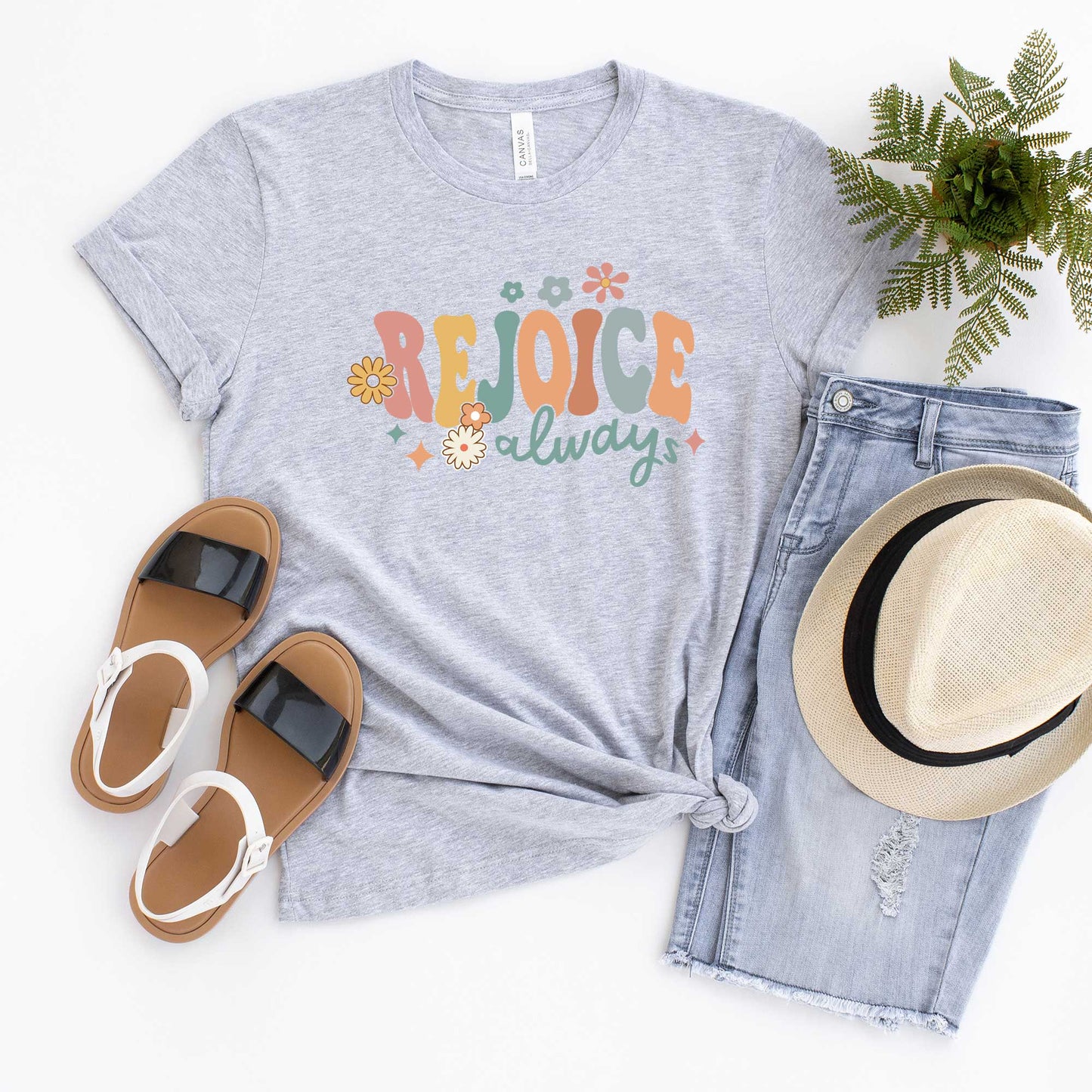 Rejoice Always Flower | Short Sleeve Crew Neck