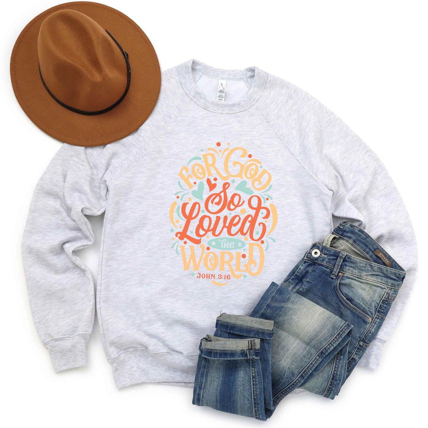 For God So Loved The World Colorful | Bella Canvas Premium Sweatshirt