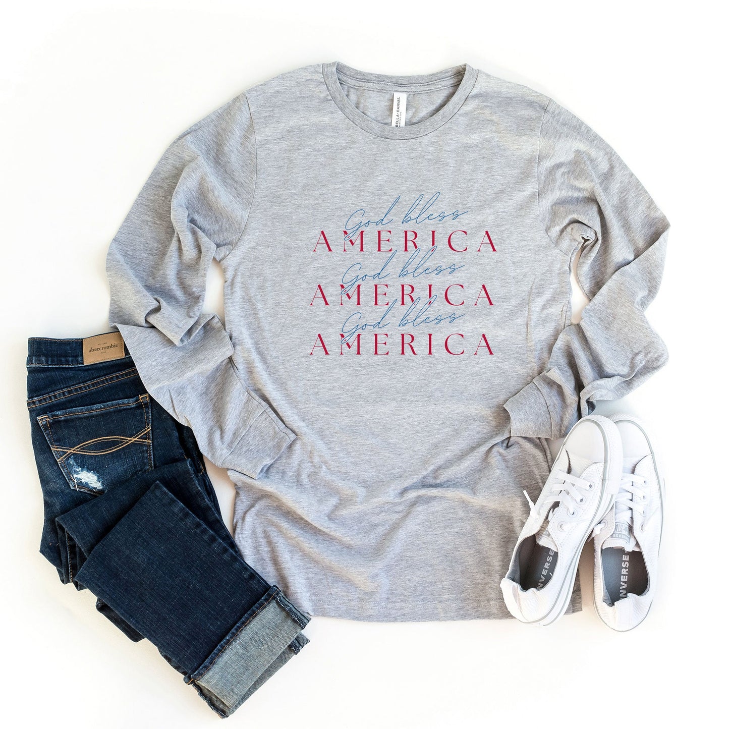 God Bless America Stacked | Long Sleeve Crew Neck