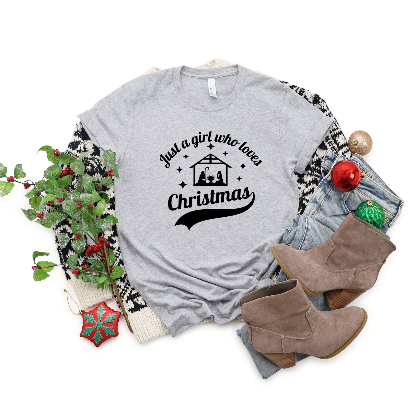 Just A Girl Who Loves Christmas Manger | Short Sleeve Crew Neck