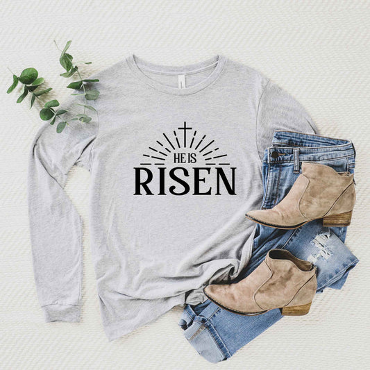 He Is Risen Cross In Sun Rays | Long Sleeve Crew Neck