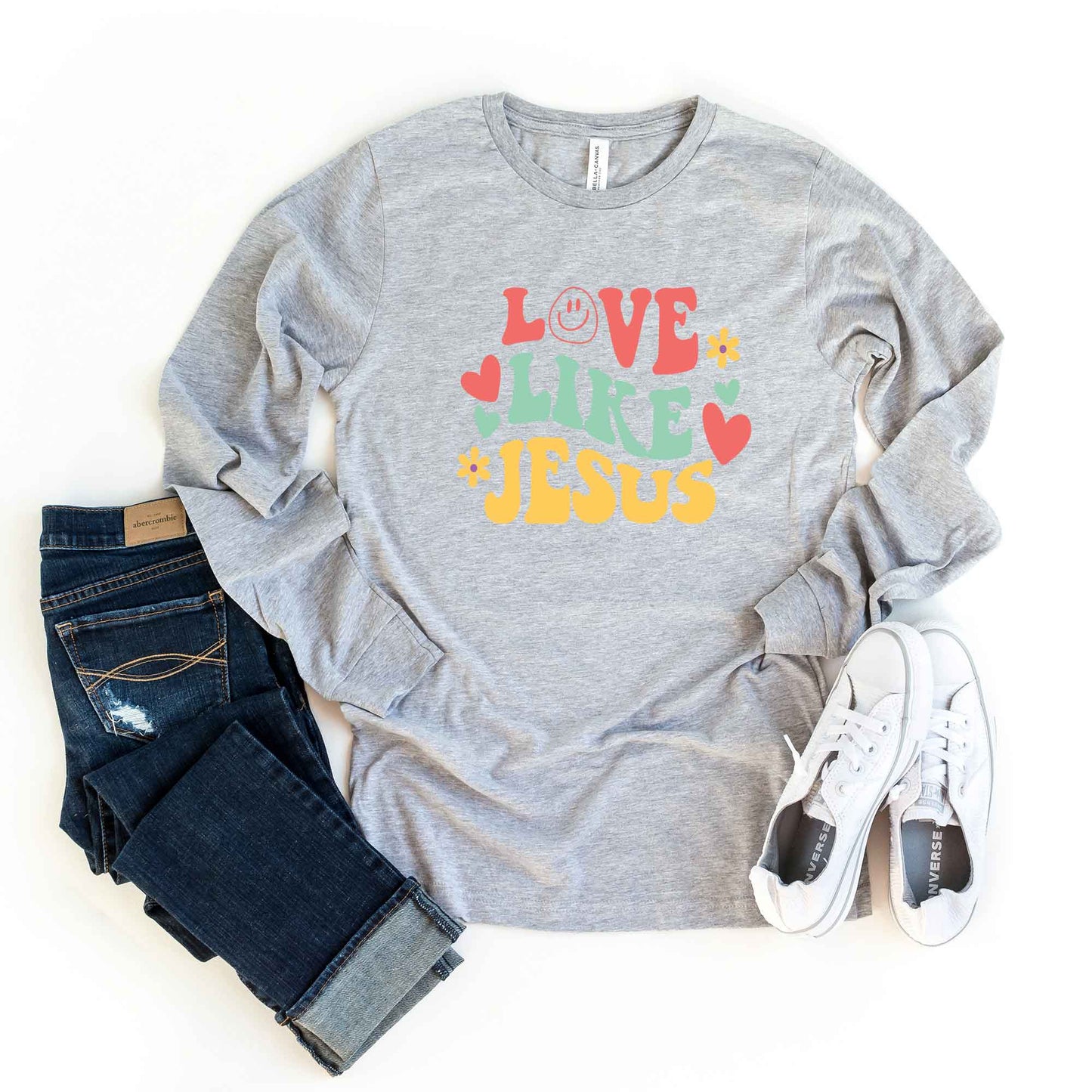 Love Like Jesus Retro Flowers | Long Sleeve Crew Neck