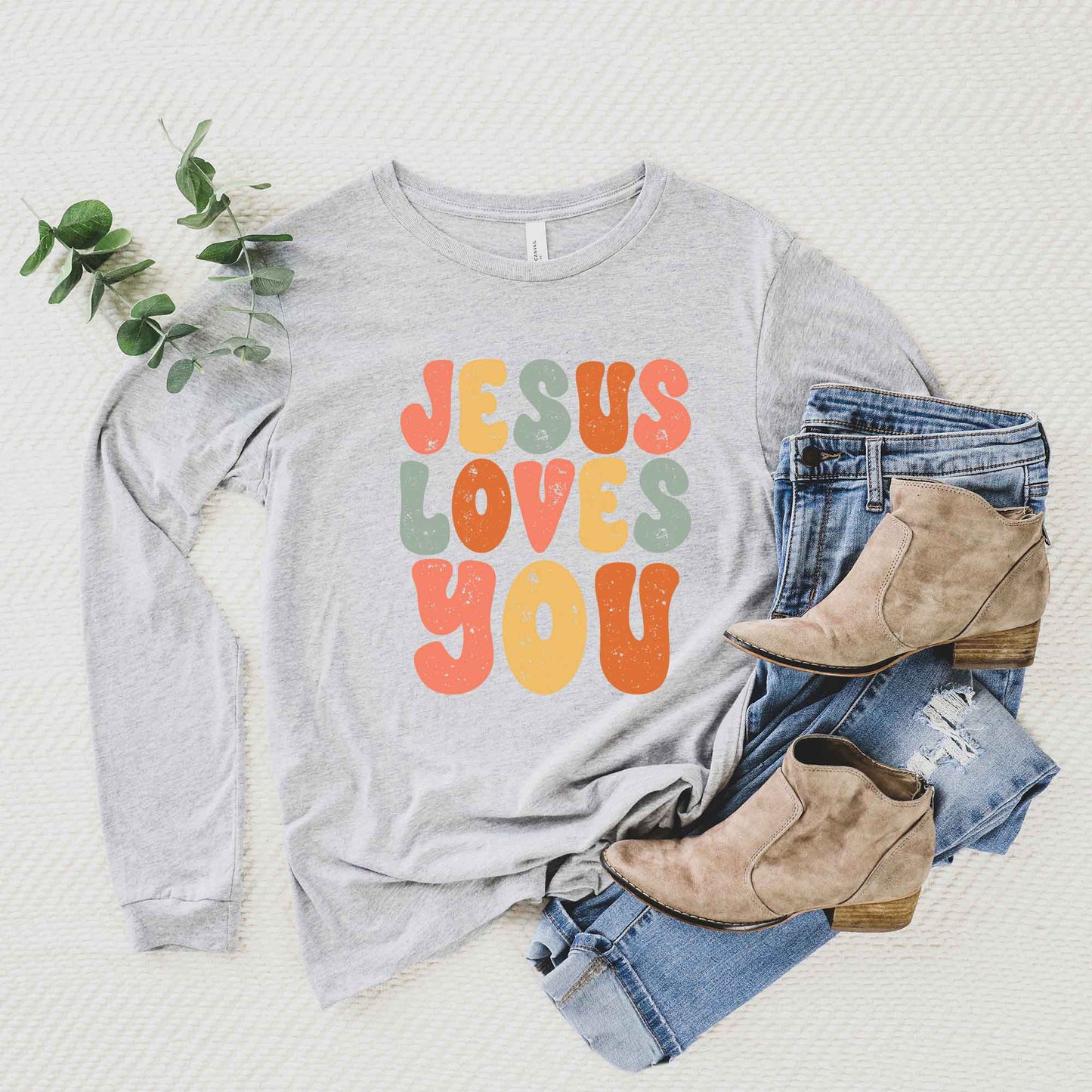 Jesus Loves You Colorful | Long Sleeve Crew Neck