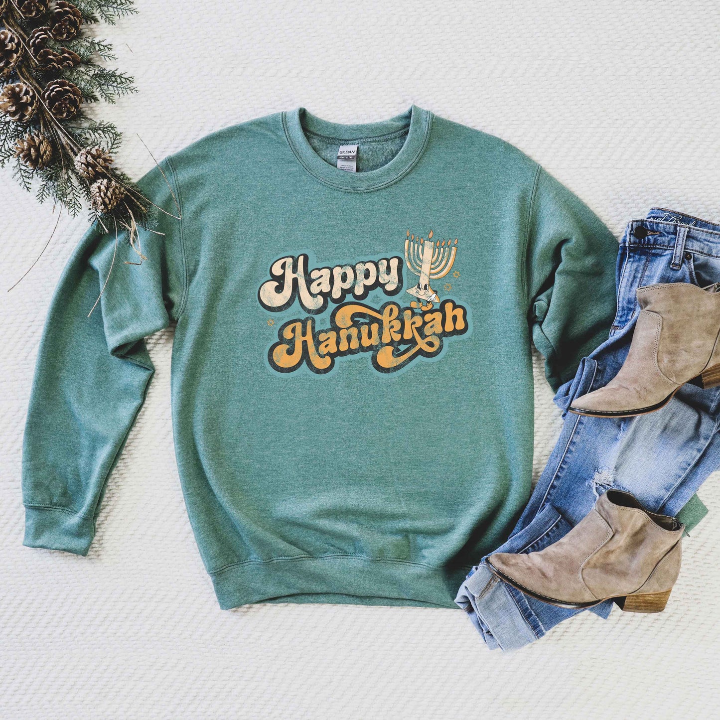 Retro Happy Hanukkah Distressed | Sweatshirt