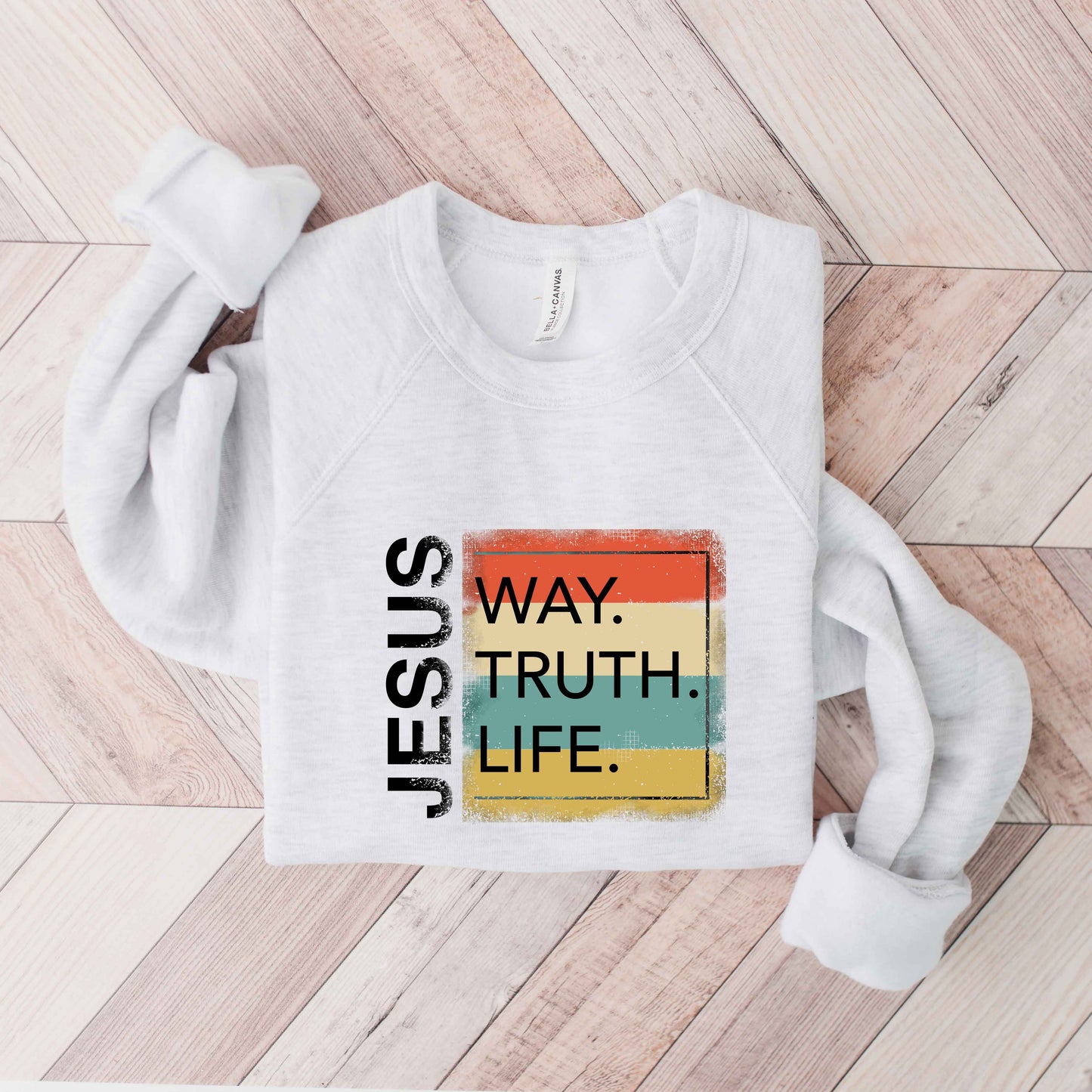 Jesus Way Truth Life Colorful | Bella Canvas Premium Sweatshirt