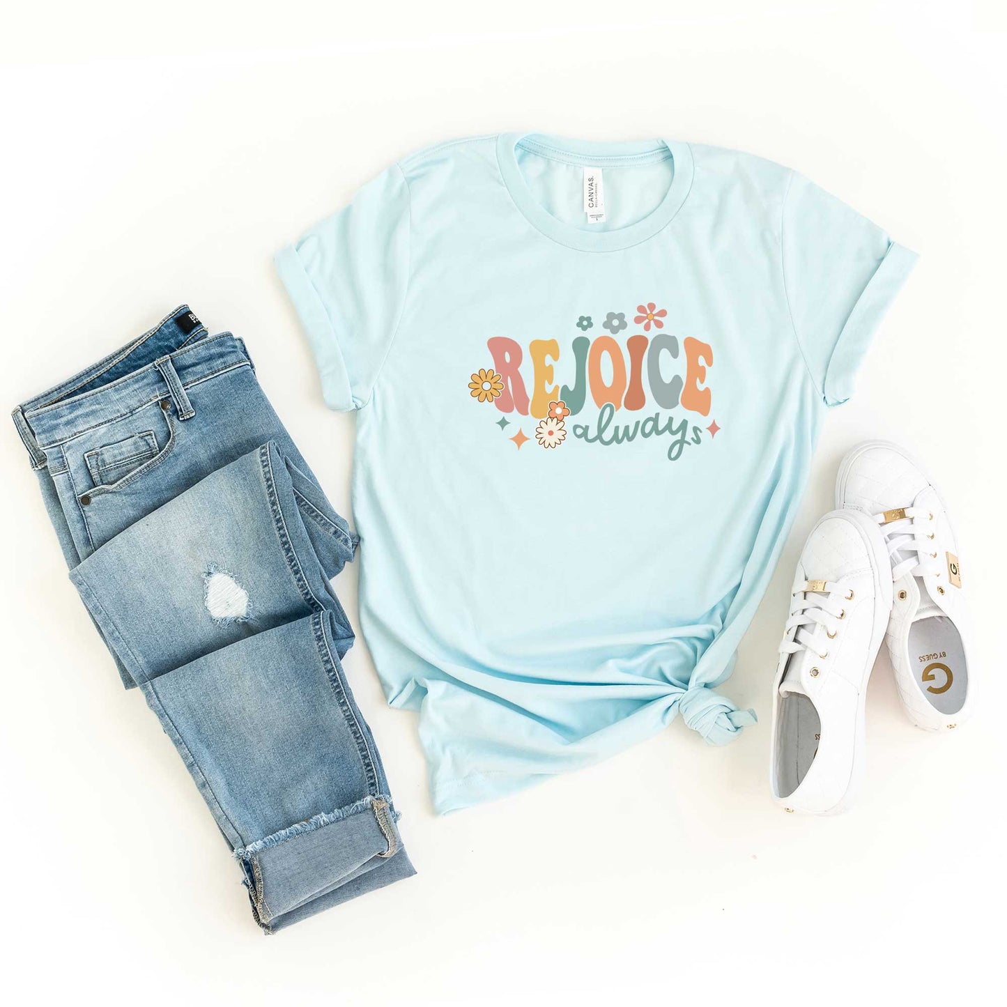 Rejoice Always Flower | Short Sleeve Crew Neck