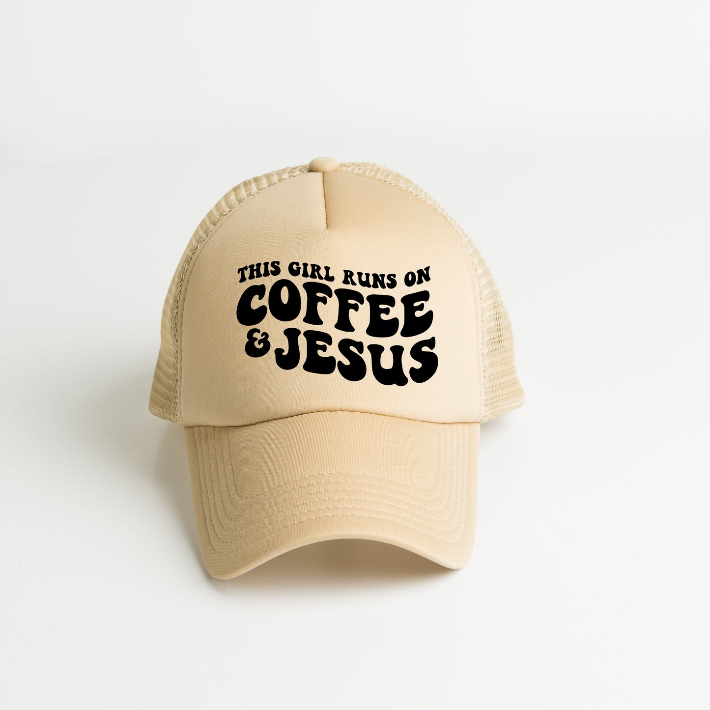 This Girl Runs On Coffee and Jesus | Foam Trucker Hat