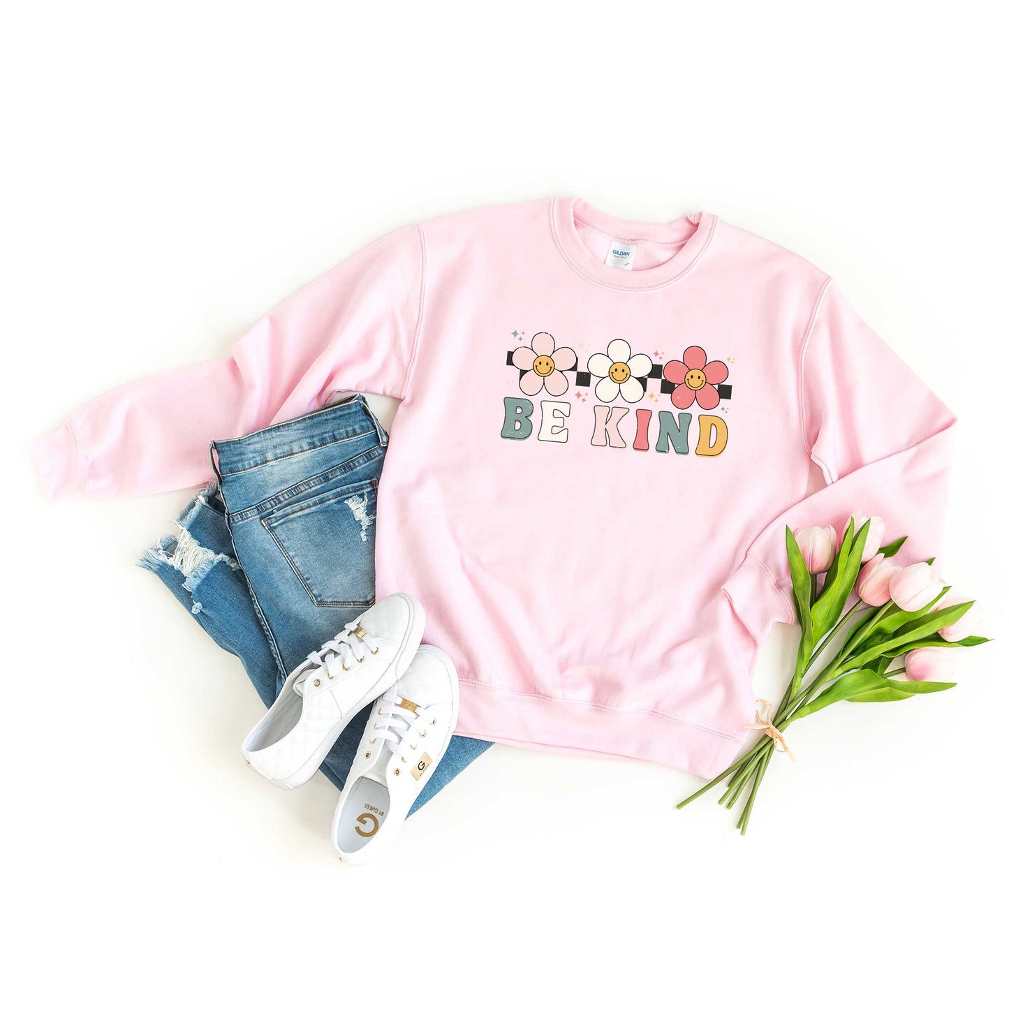 Be Kind Checkered Flowers | Sweatshirt