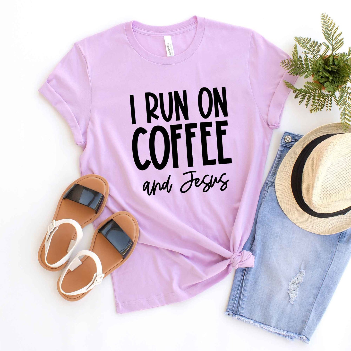 I Run On Coffee And Jesus | Short Sleeve Crew Neck