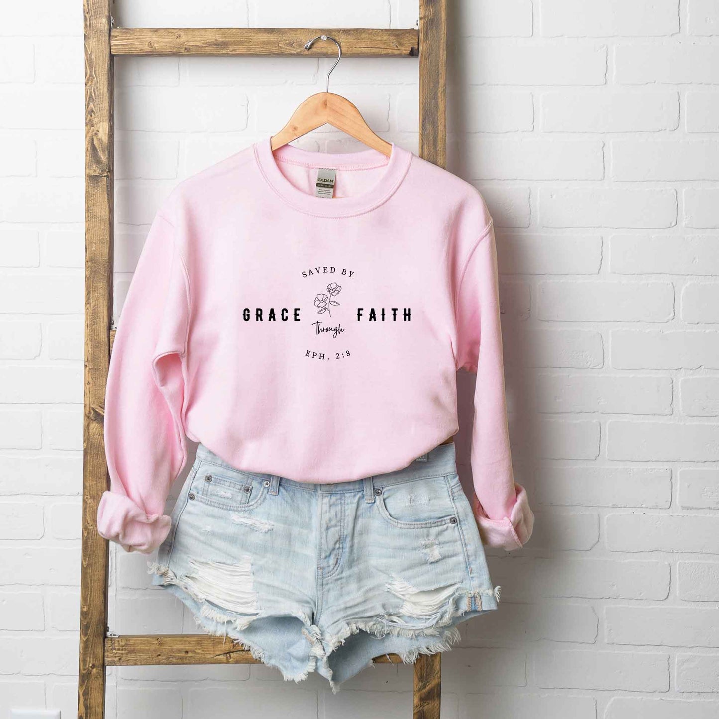 Saved By Grace Through Faith Flower | Sweatshirt