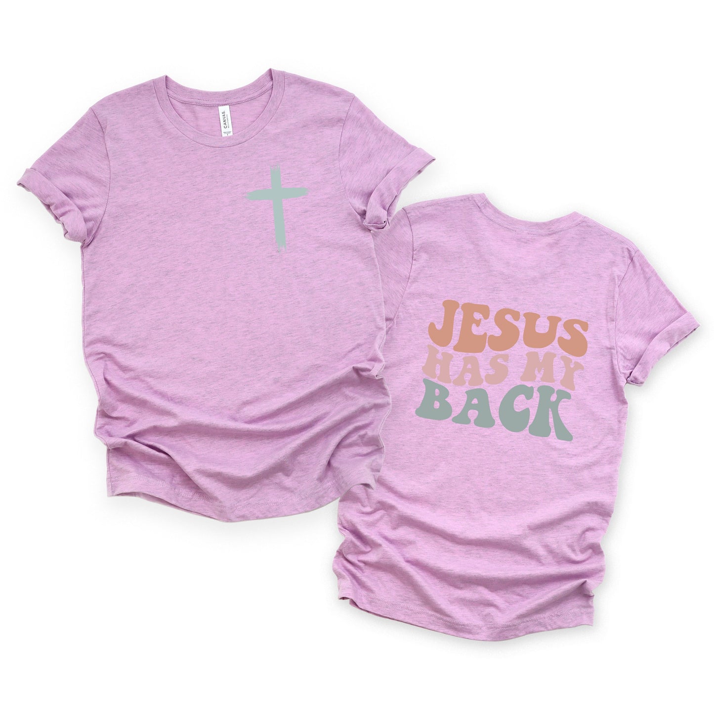 Jesus Has My Back Wavy | Short Sleeve Crew Neck | Front And Back Ink