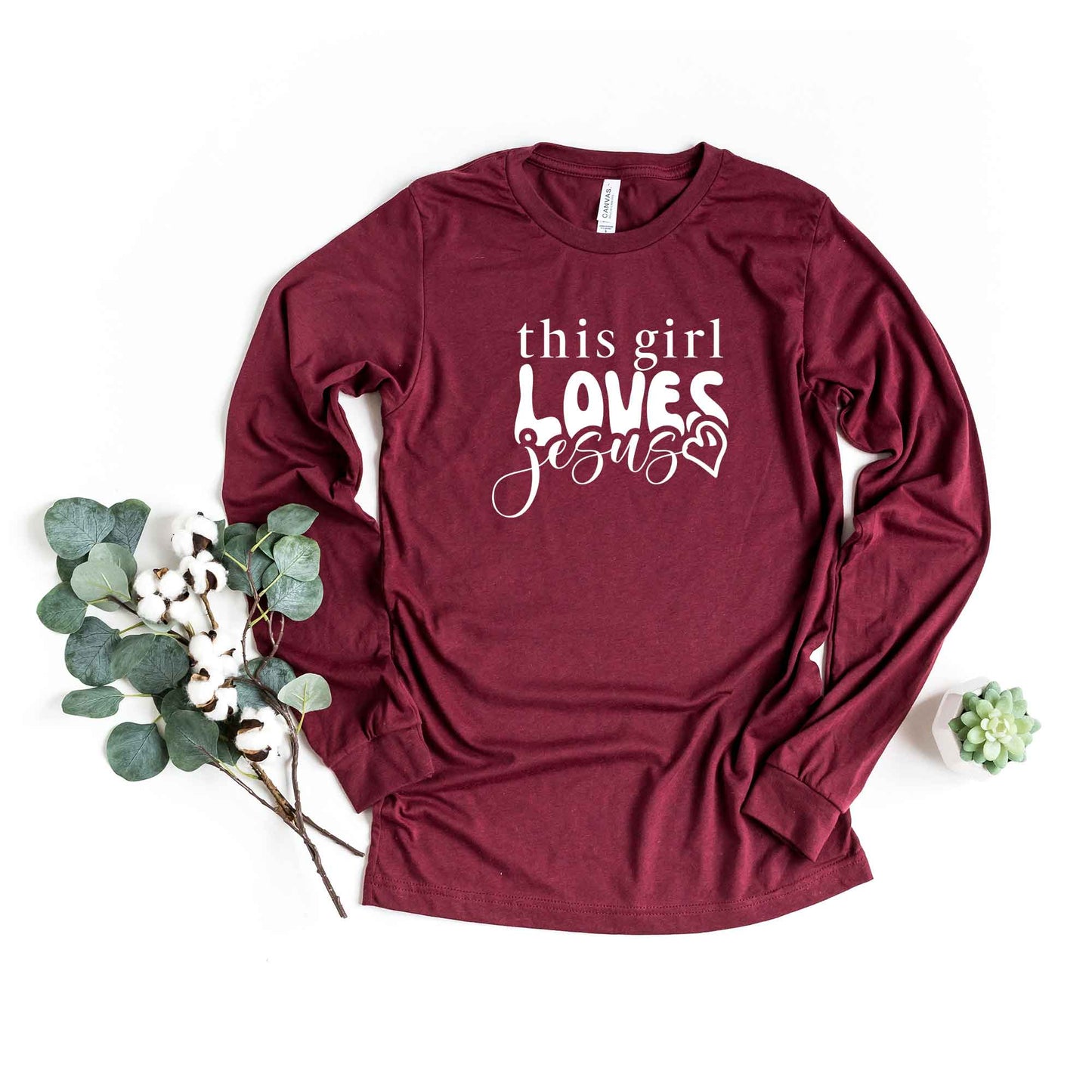 This Girl Loves Jesus Heart | Long Sleeve Crew Neck