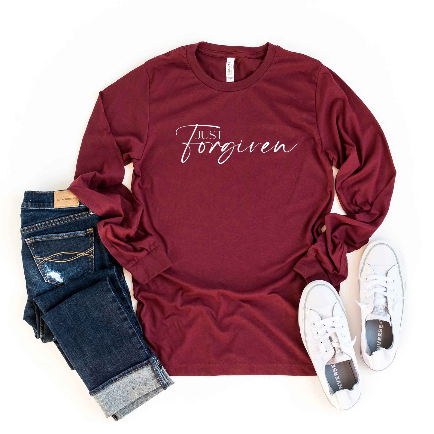 Just Forgiven Cursive | Long Sleeve Crew Neck