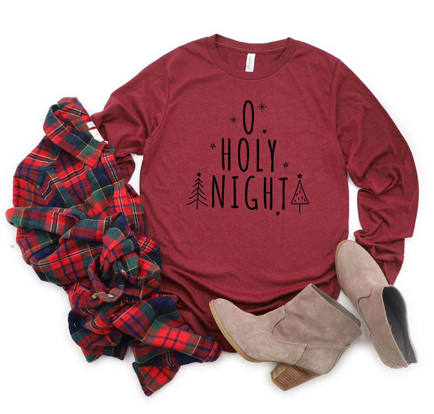 Oh Holy Night Trees | Long Sleeve Crew Neck