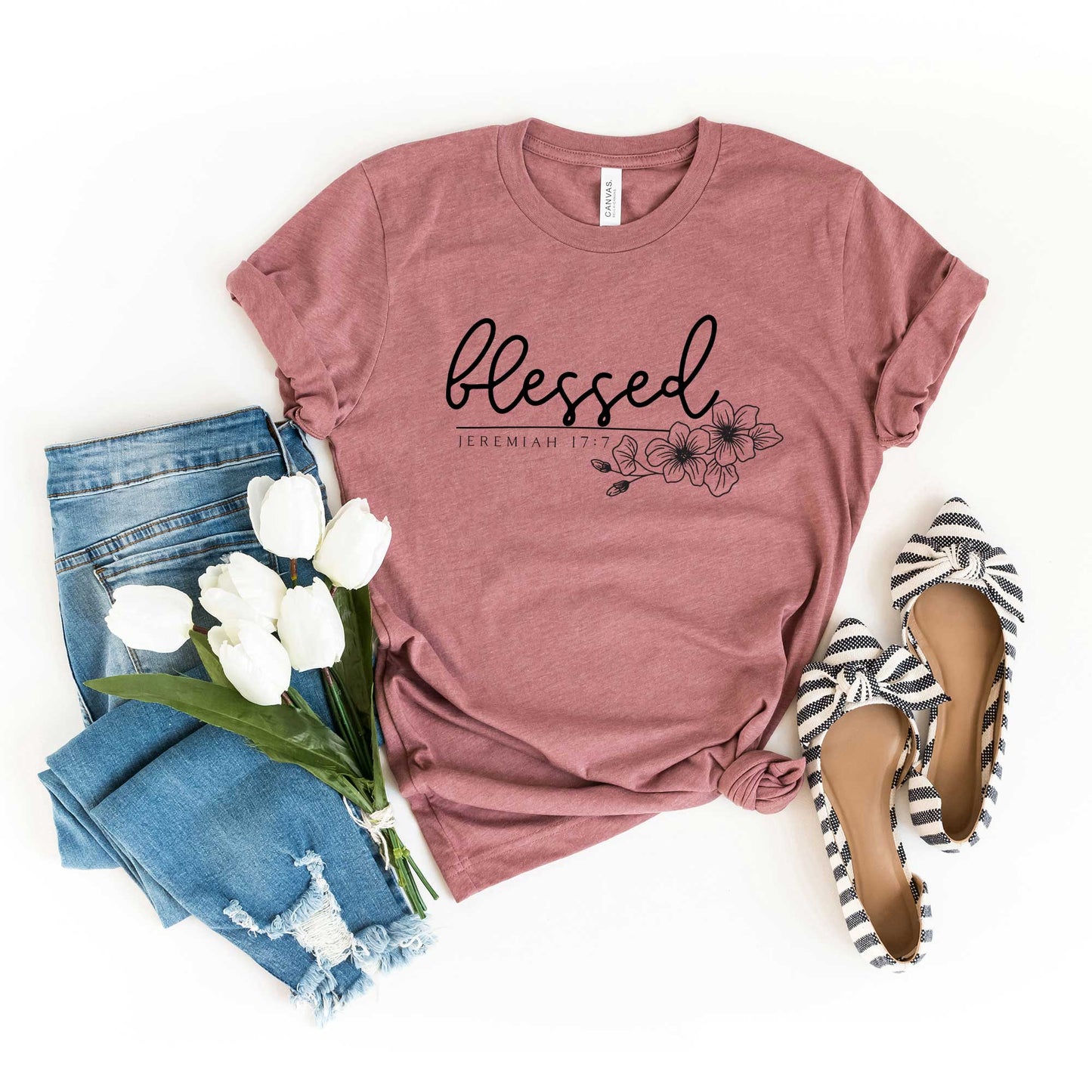 Blessed Scripture Floral | Short Sleeve Crew Neck