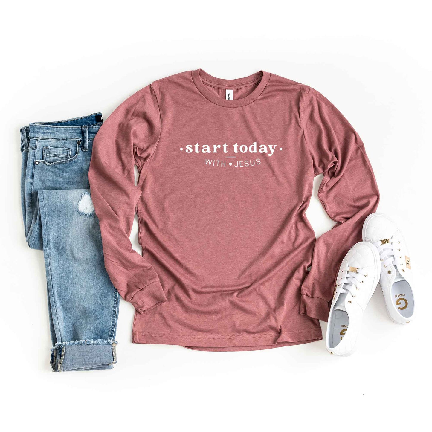 Start Today With Jesus Heart | Long Sleeve Crew Neck