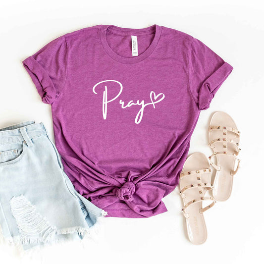 Pray Cursive Heart | Short Sleeve Crew Neck