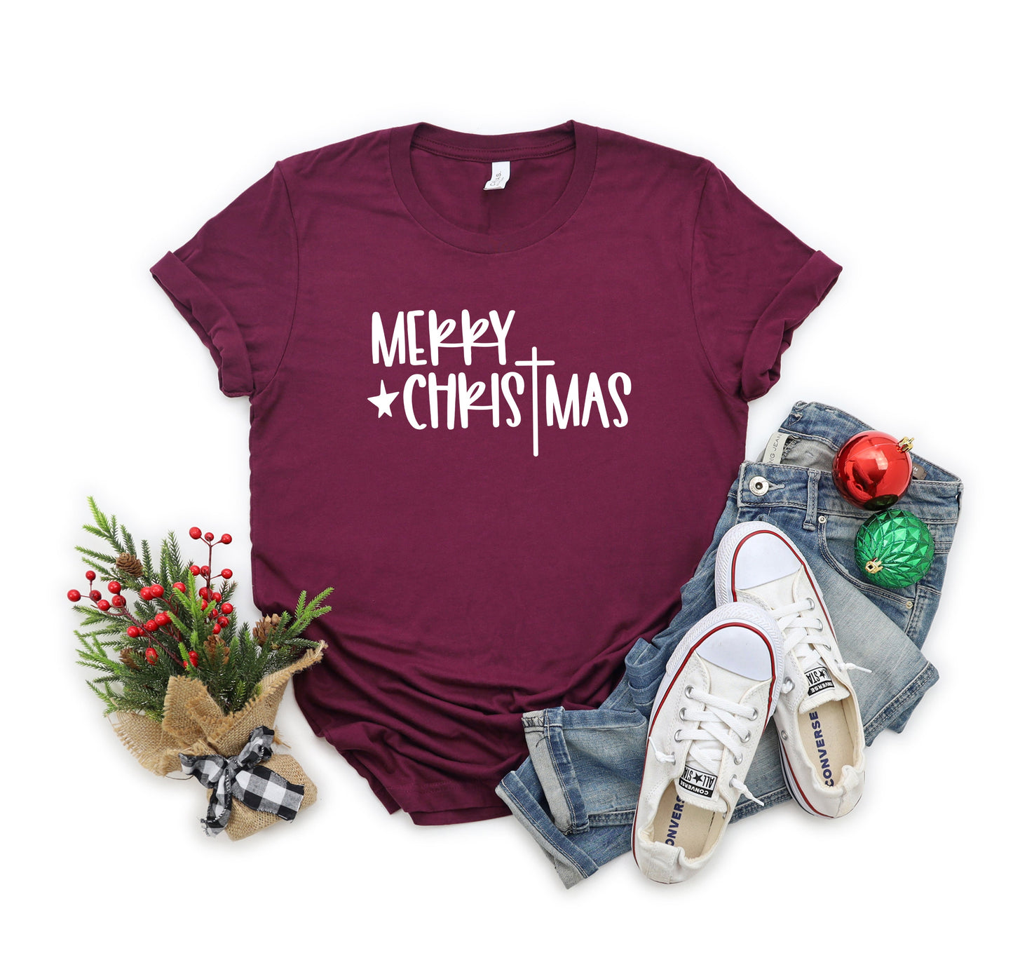 Merry Christmas Cross | Short Sleeve Crew Neck