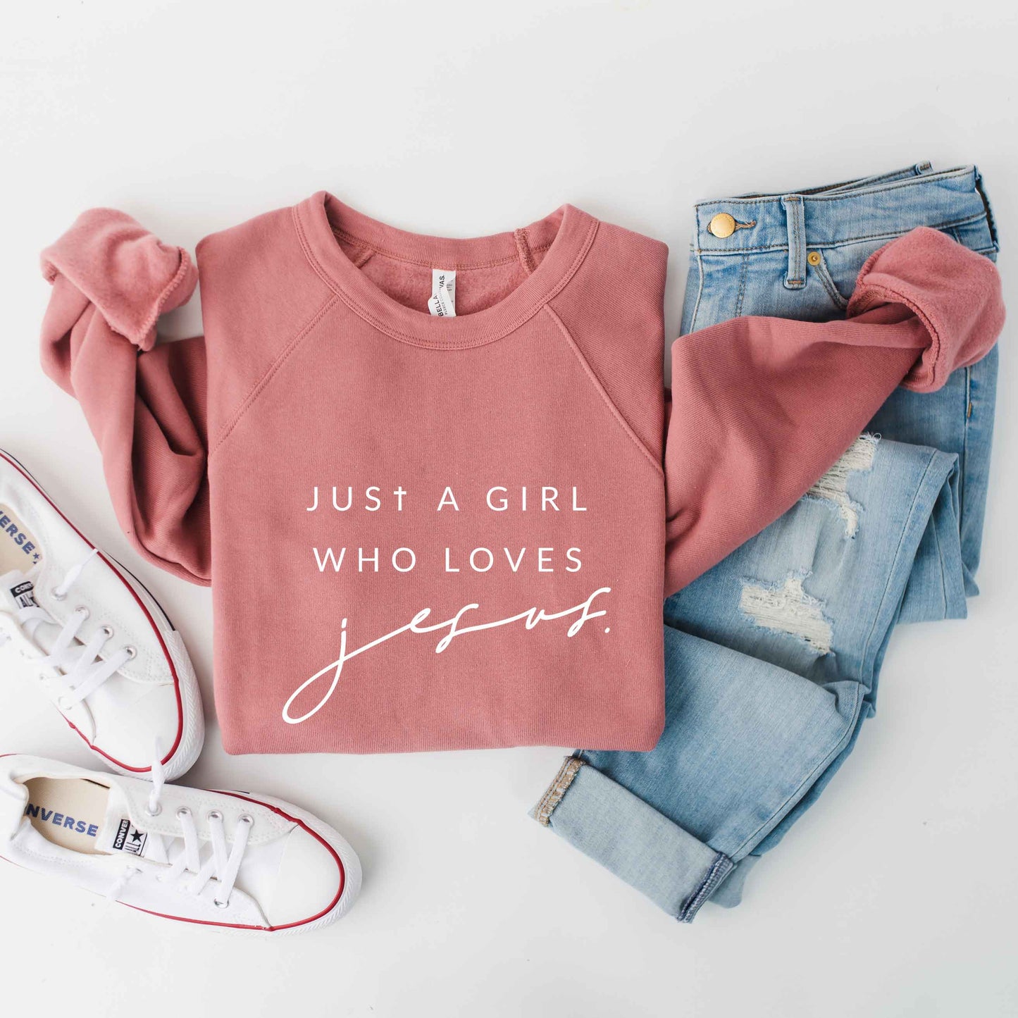 Just A Girl Who Loves Jesus | Bella Canvas Premium Sweatshirt