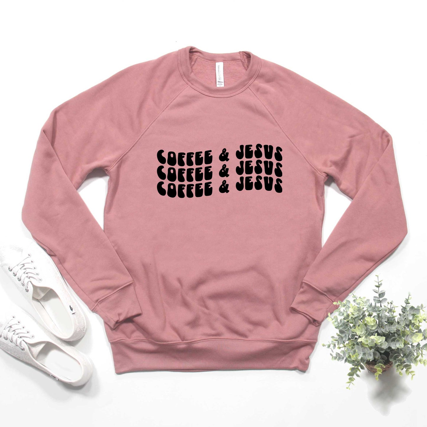 Coffee And Jesus Stacked Wavy | Bella Canvas Premium Sweatshirt