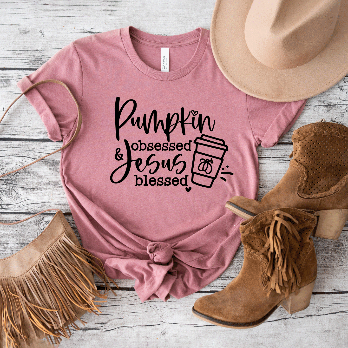 Pumpkin Obsessed Jesus Blessed | Short Sleeve Crew Neck