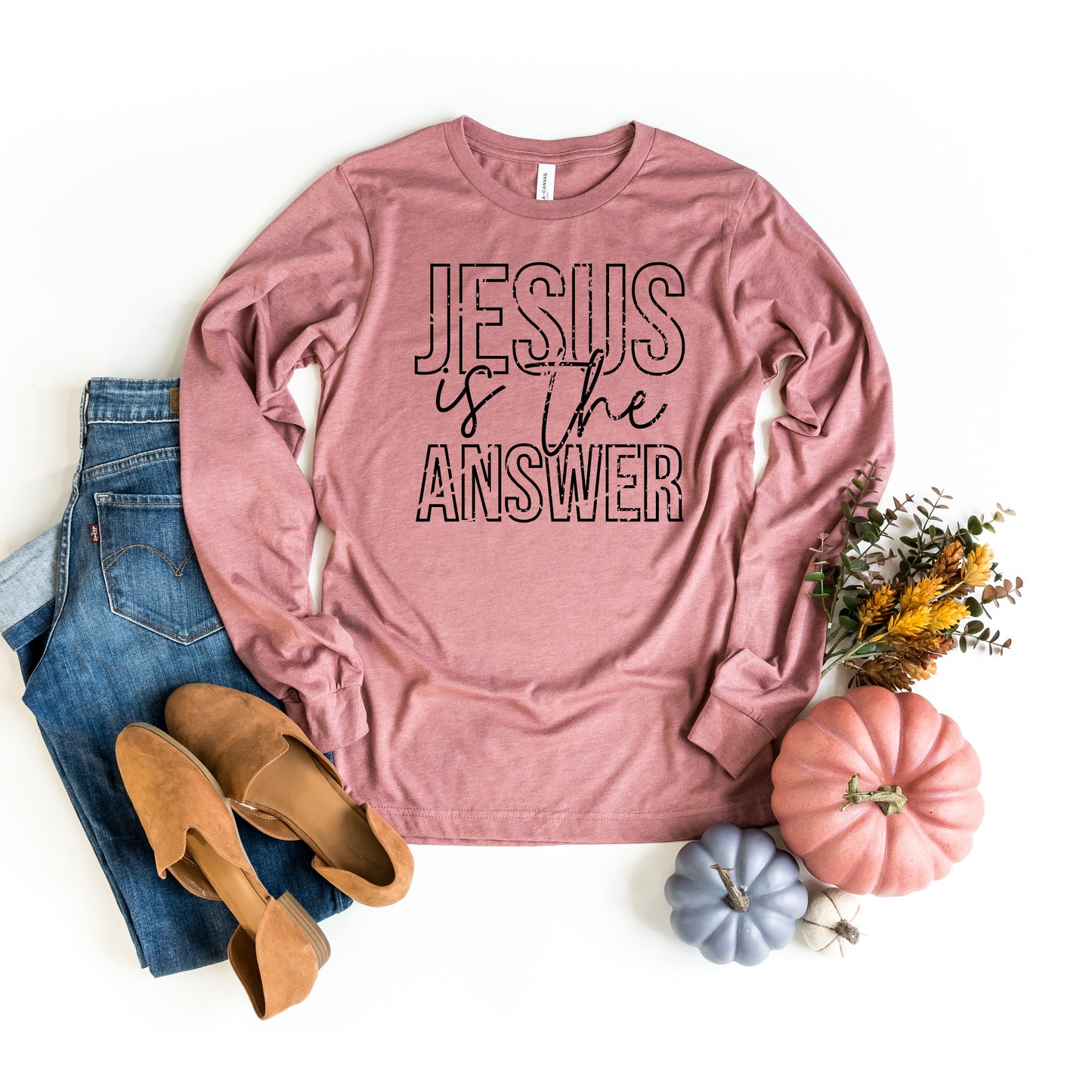 Jesus Is The Answer Block | Long Sleeve Crew Neck