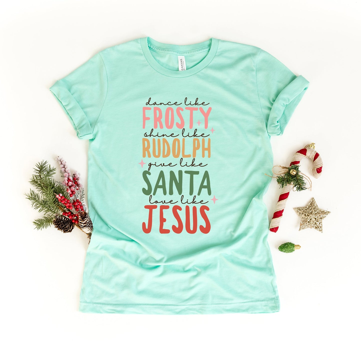 Frosty Rudolph Santa Jesus | Short Sleeve Crew Neck