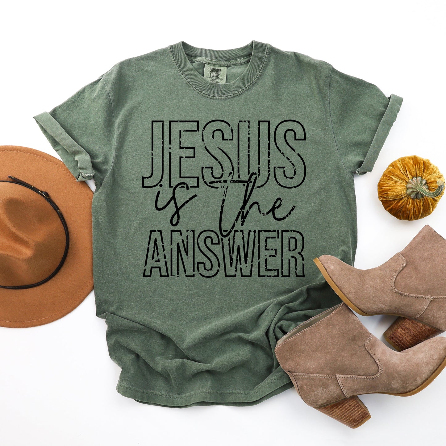 Jesus Is The Answer Block | Garment Dyed Tee |