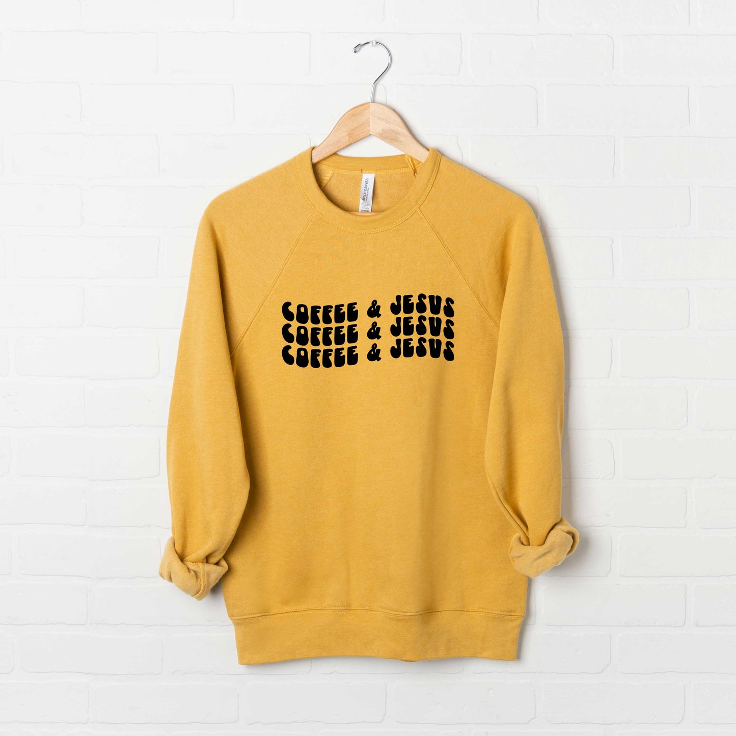 Coffee And Jesus Stacked Wavy | Bella Canvas Premium Sweatshirt