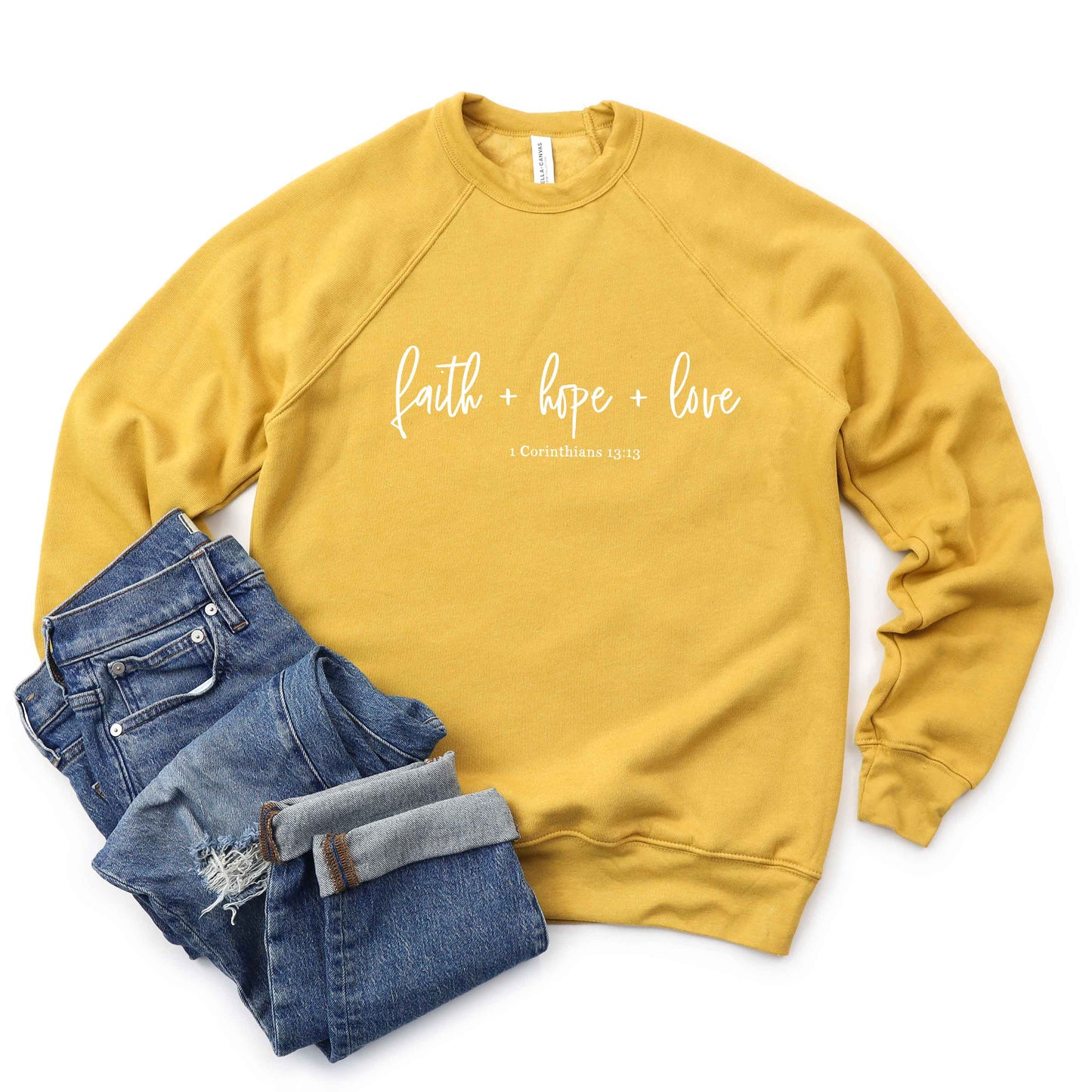 Faith Hope Love Scripture | Bella Canvas Premium Sweatshirt