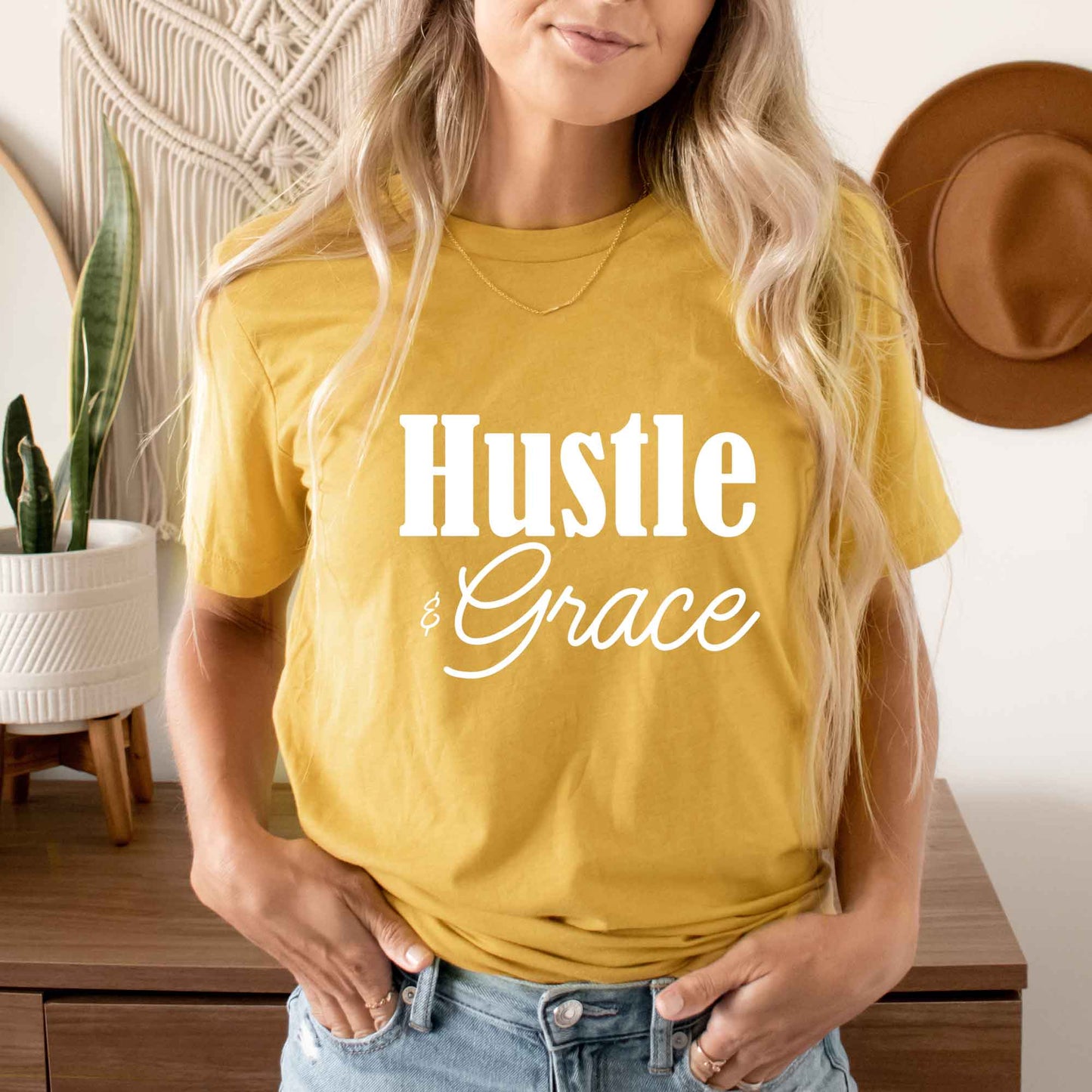 Hustle And Grace Cursive | Short Sleeve Crew Neck