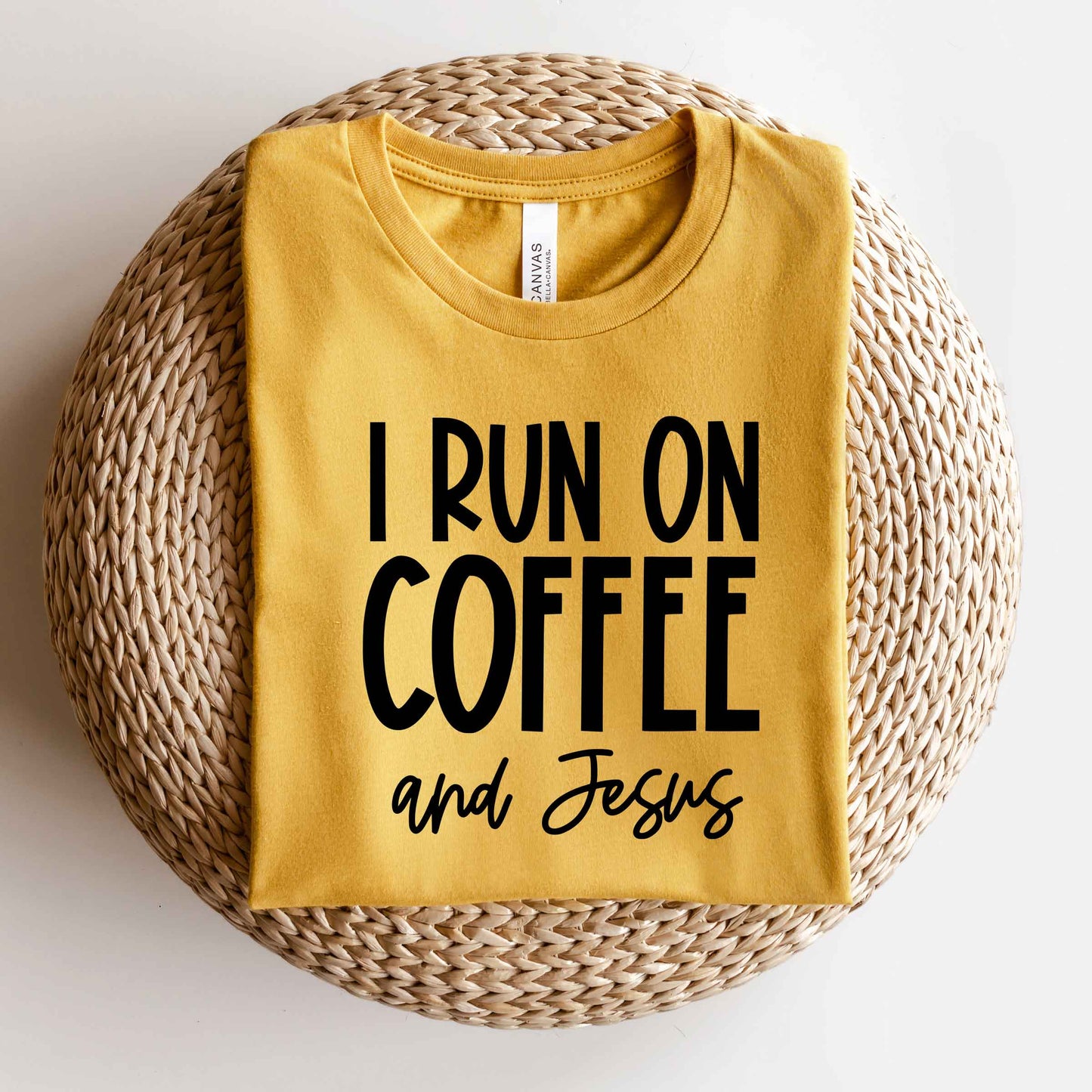 I Run On Coffee And Jesus | Short Sleeve Crew Neck