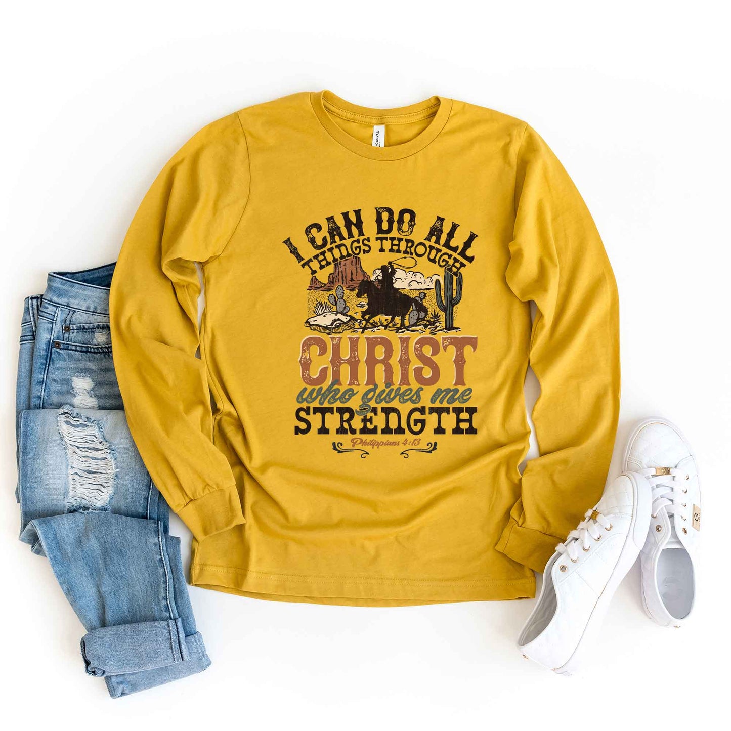 I Can Do All Things Through Christ Cowboy | Long Sleeve Crew Neck