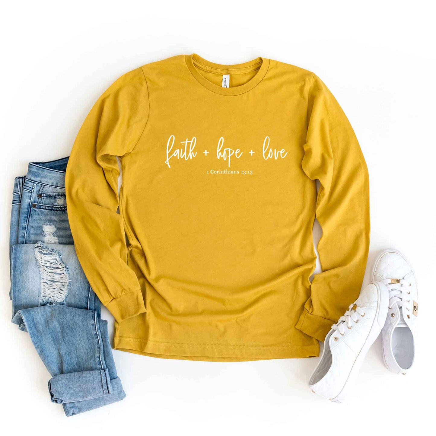 Faith Hope Love Scripture | Long Sleeve Crew Neck