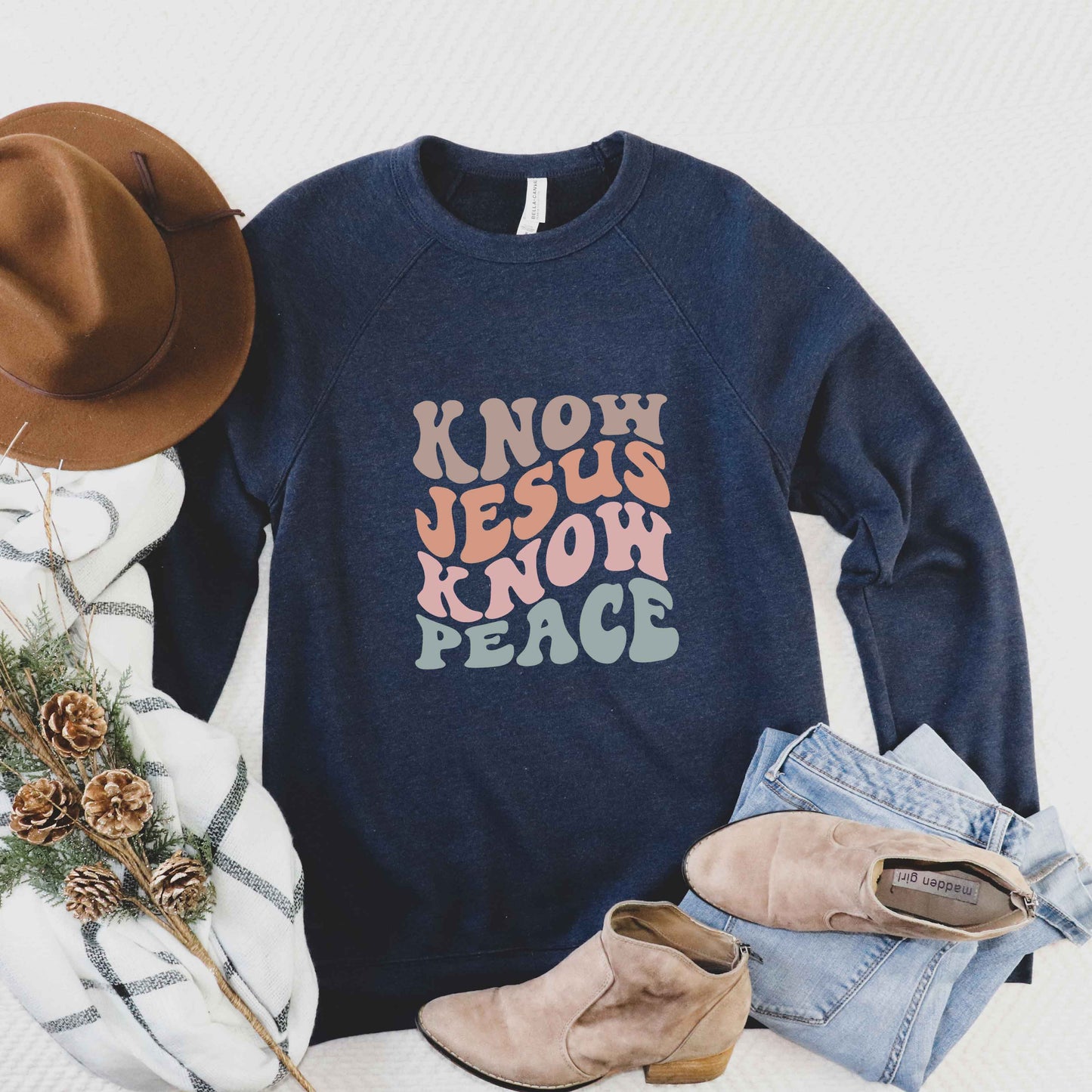 Know Jesus Know Peace Wavy | Bella Canvas Premium Sweatshirt