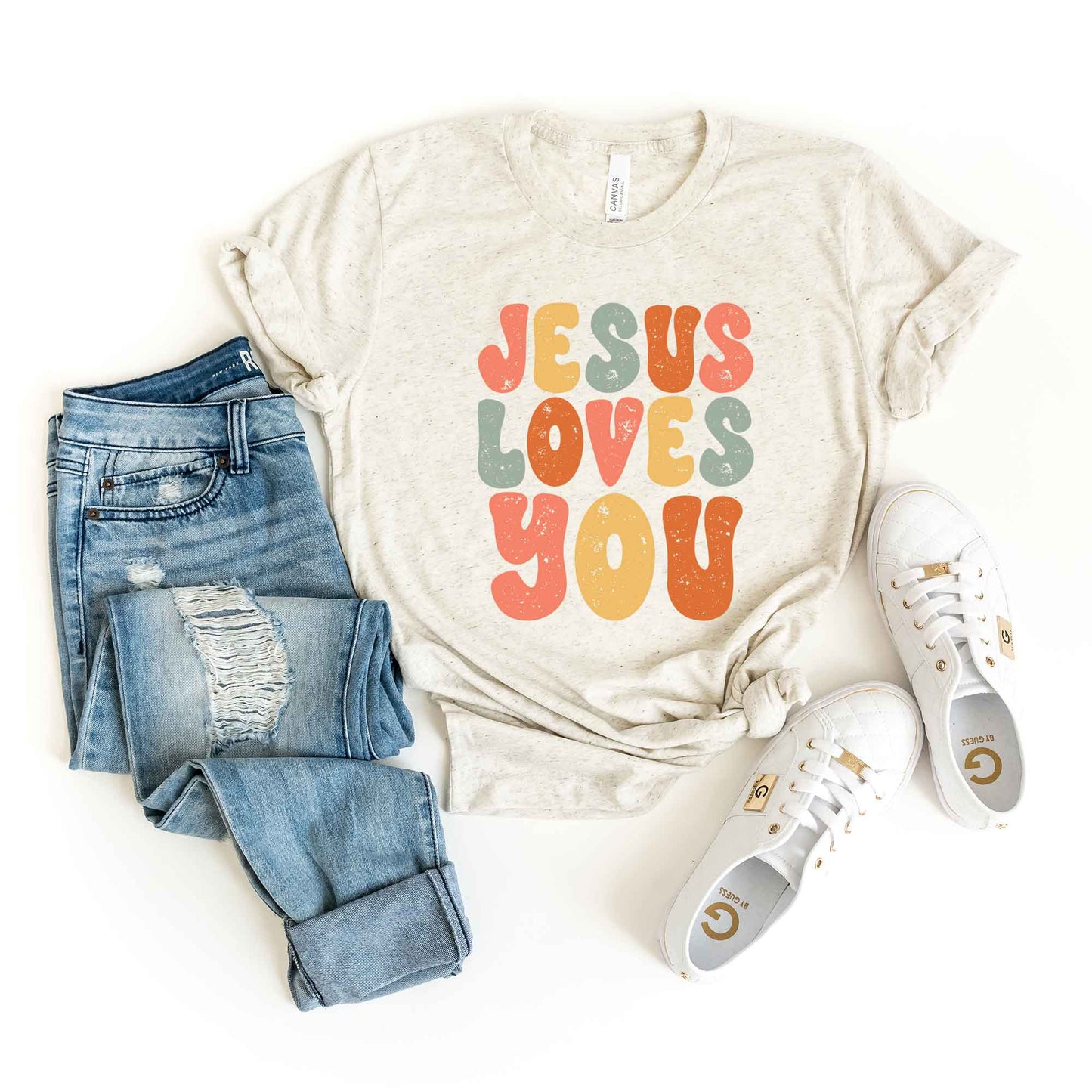 Jesus Loves You Colorful | Short Sleeve Crew Neck