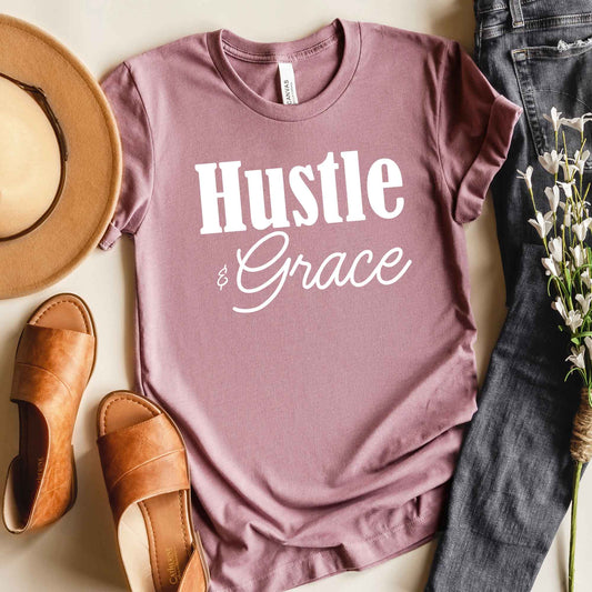 Hustle And Grace Cursive | Short Sleeve Crew Neck