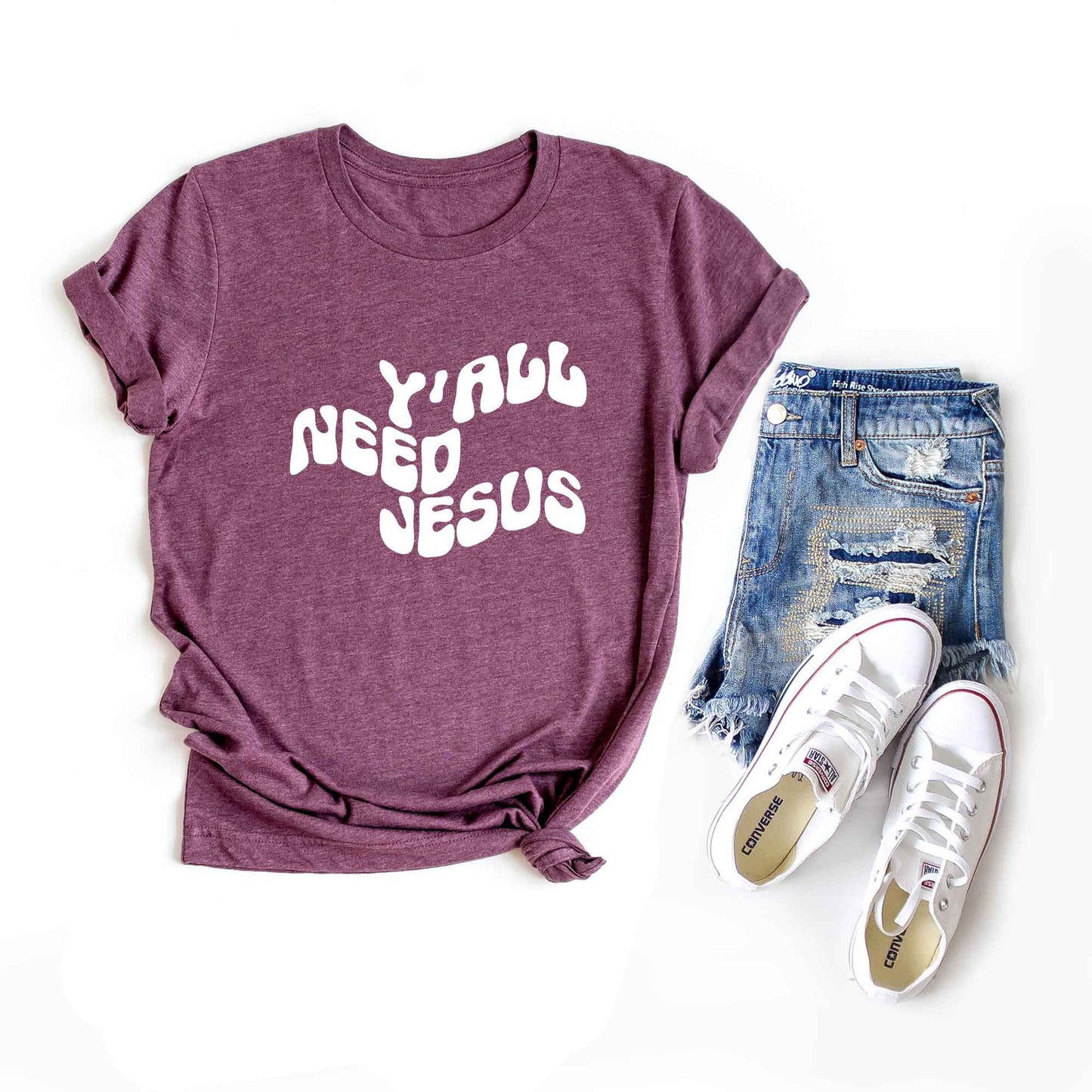 Retro Y'all Need Jesus Wavy | Short Sleeve Crew Neck