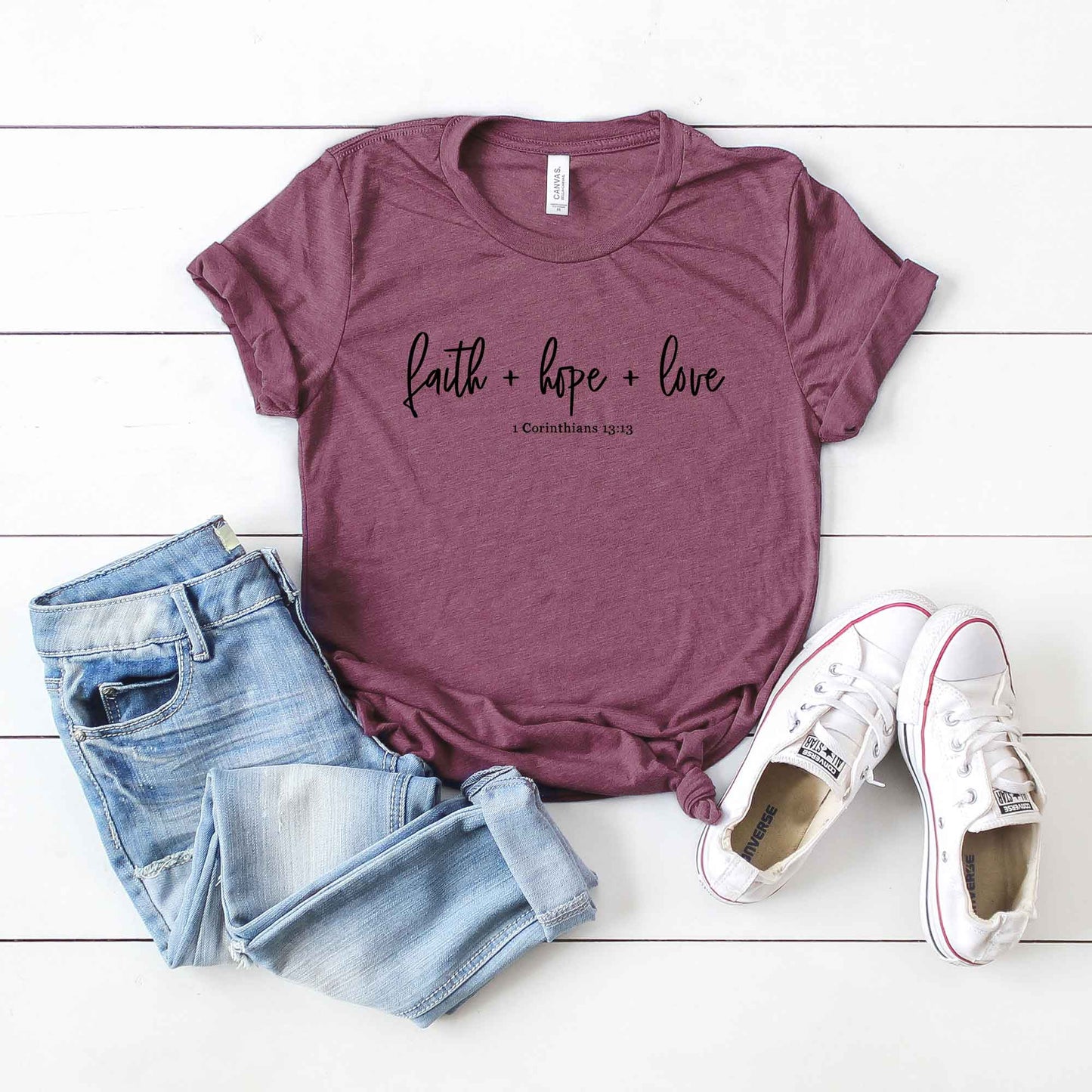 Faith Hope Love Scripture | Short Sleeve Crew Neck