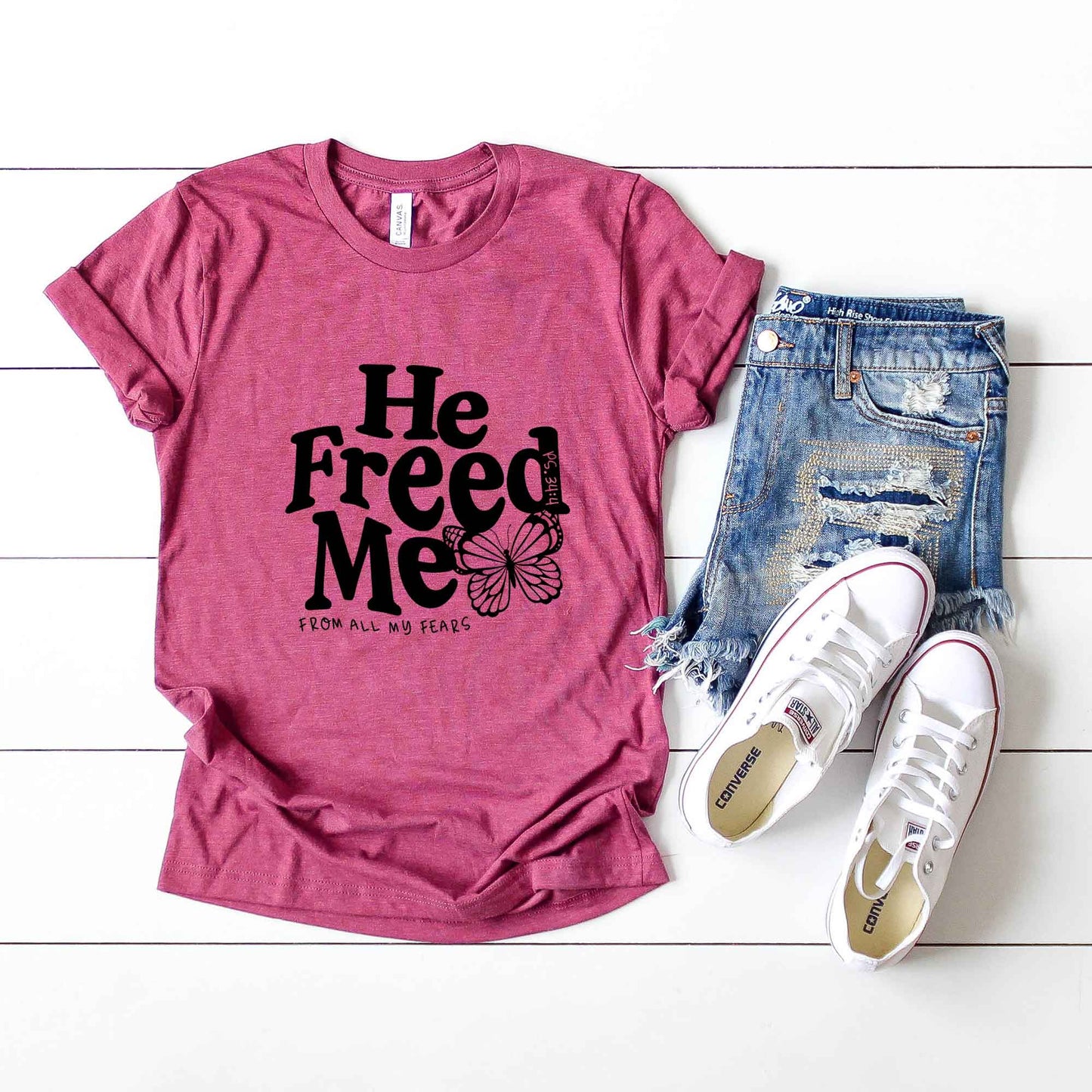 He Freed Me Butterfly | Short Sleeve Crew Neck