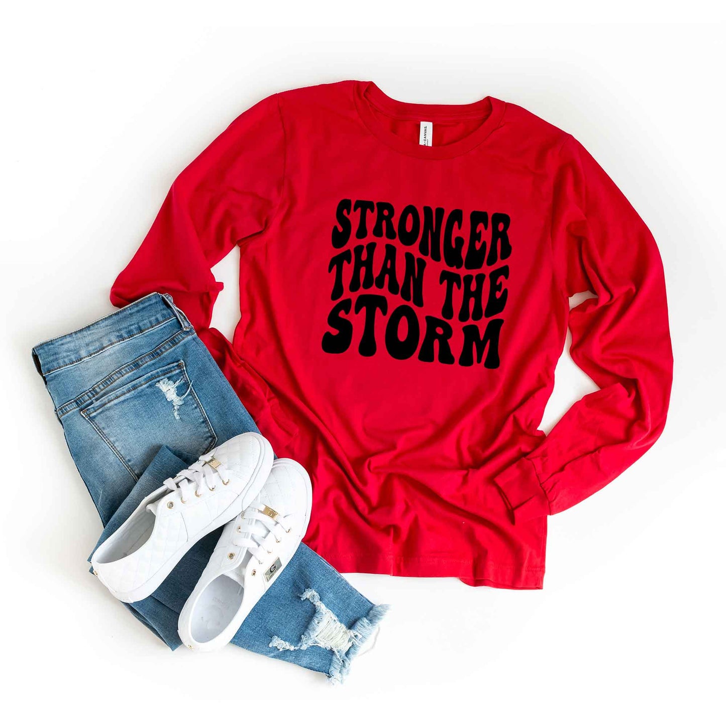 Retro Stronger Than The Storm Wavy | Long Sleeve Crew Neck