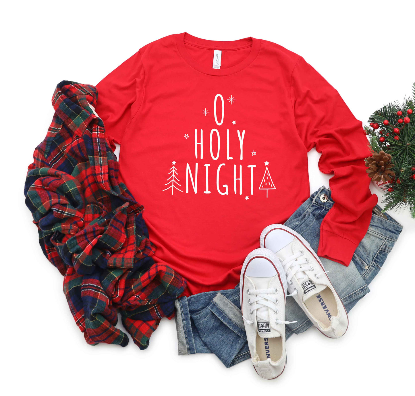 Oh Holy Night Trees | Long Sleeve Crew Neck