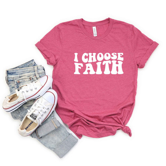 Retro I Choose Faith Wavy | Short Sleeve Crew Neck