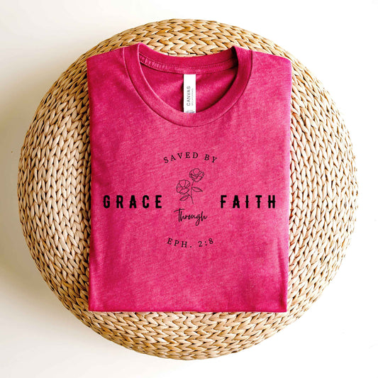 Saved By Grace Through Faith Flower | Short Sleeve Crew Neck