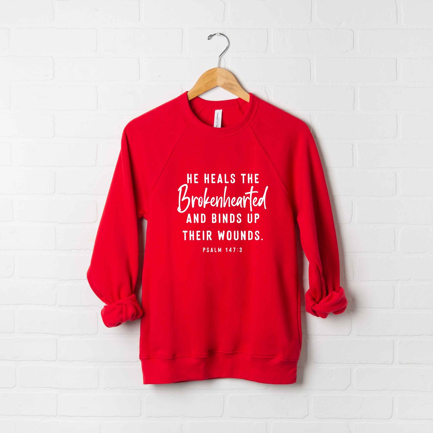 He Heals The Brokenhearted Script | Bella Canvas Premium Sweatshirt