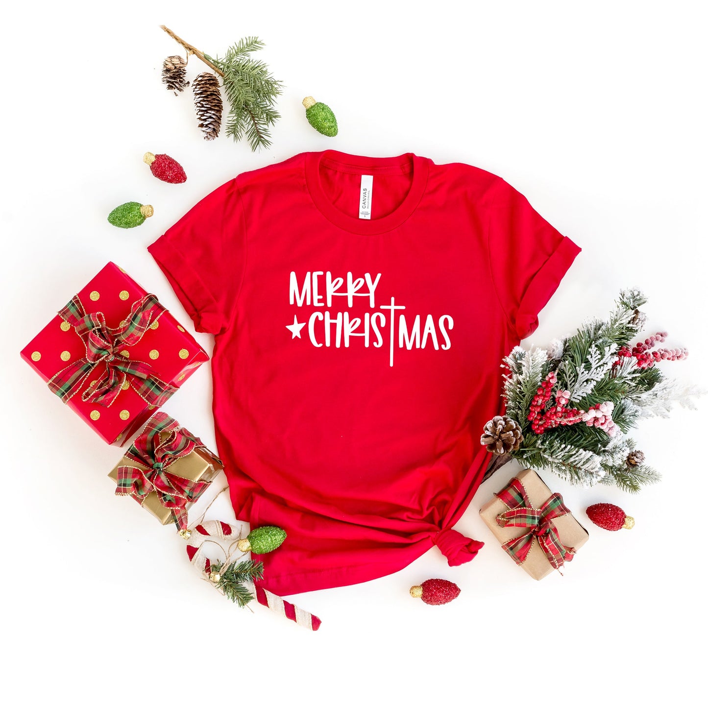 Merry Christmas Cross | Short Sleeve Crew Neck