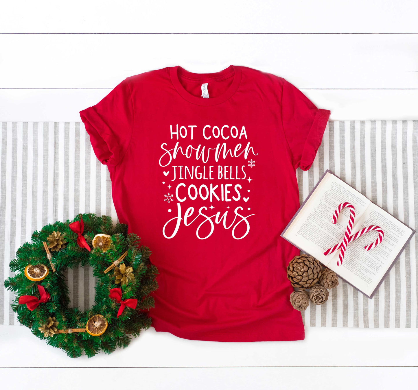 Hot Cocoa Snowmen Jesus | Short Sleeve Crew Neck