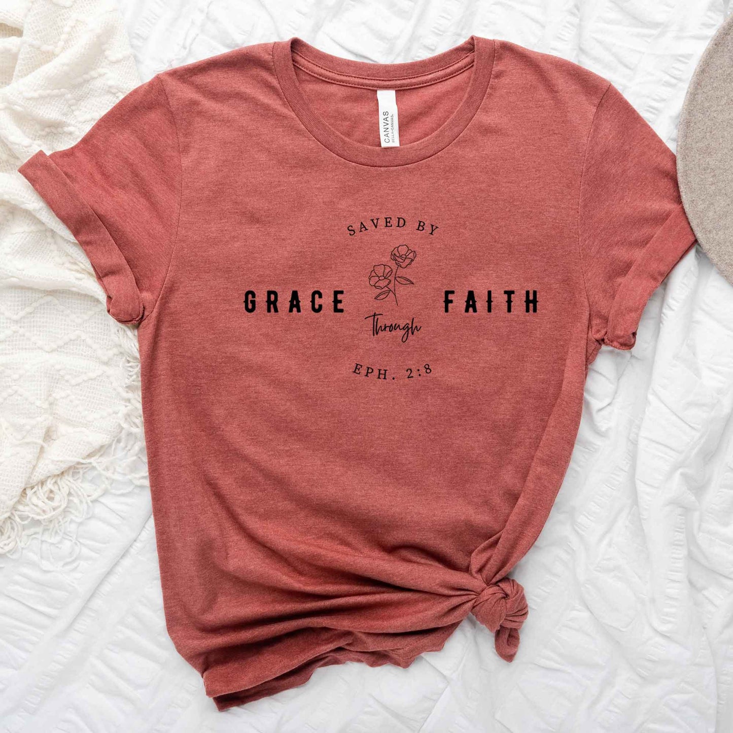 Saved By Grace Through Faith Flower | Short Sleeve Crew Neck