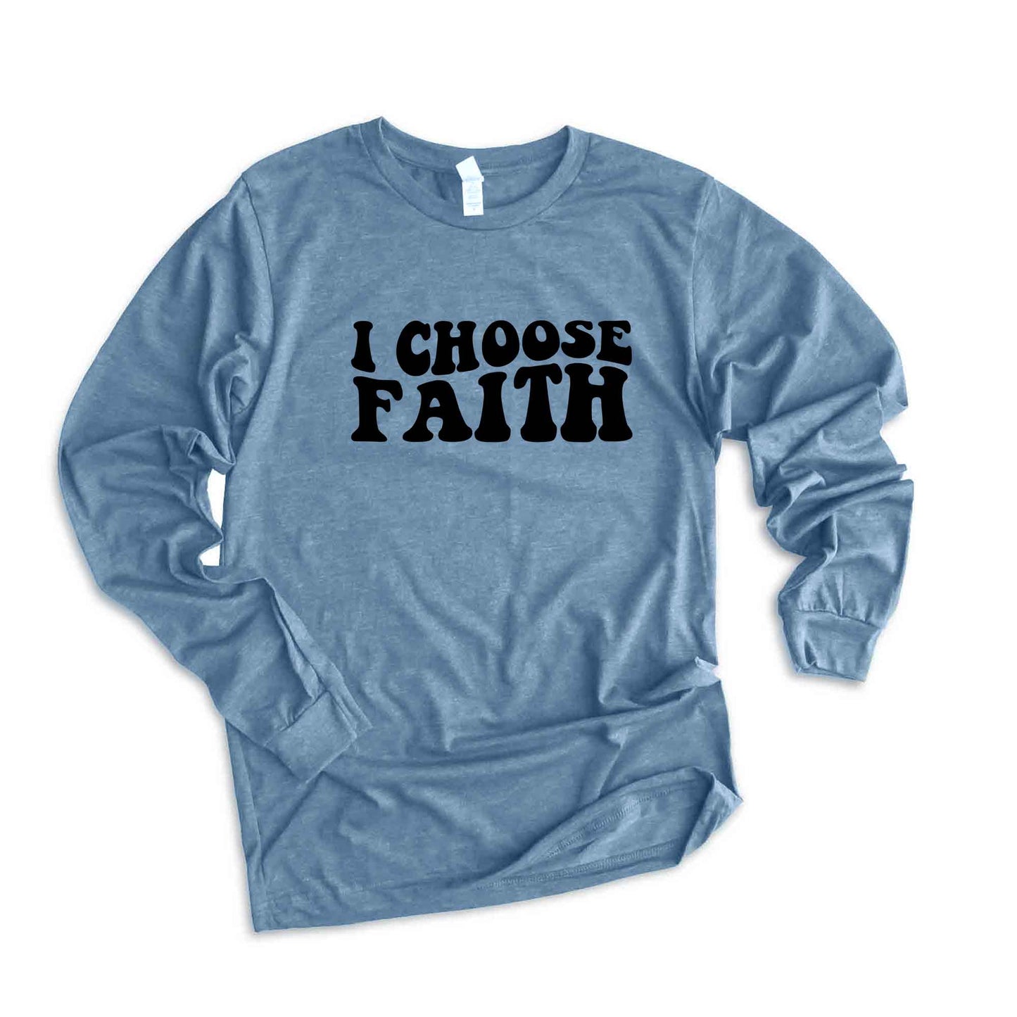 Retro I Choose Faith Wavy | Long Sleeve Crew Neck