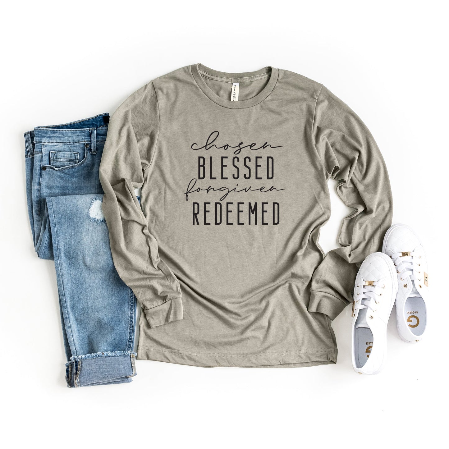 Chosen Blessed Forgiven Redeemed | Long Sleeve Crew Neck